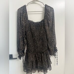 Leopard Print Long-Sleeved Ruched Dress
